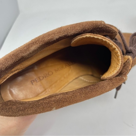 Pedro Miralles Chocolate Brown Suede Heeled Lace Up Ankle Boots Size 39 - Picture 6 of 10